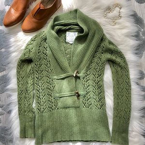 Old Navy Army Green Peplum Crochet Sweater